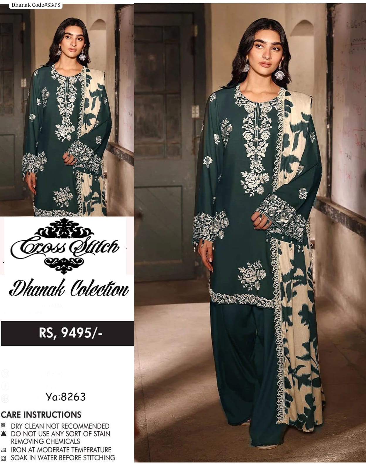 Cross Stitch Women's Unstitched Embroidered Dhanak Winter Suit