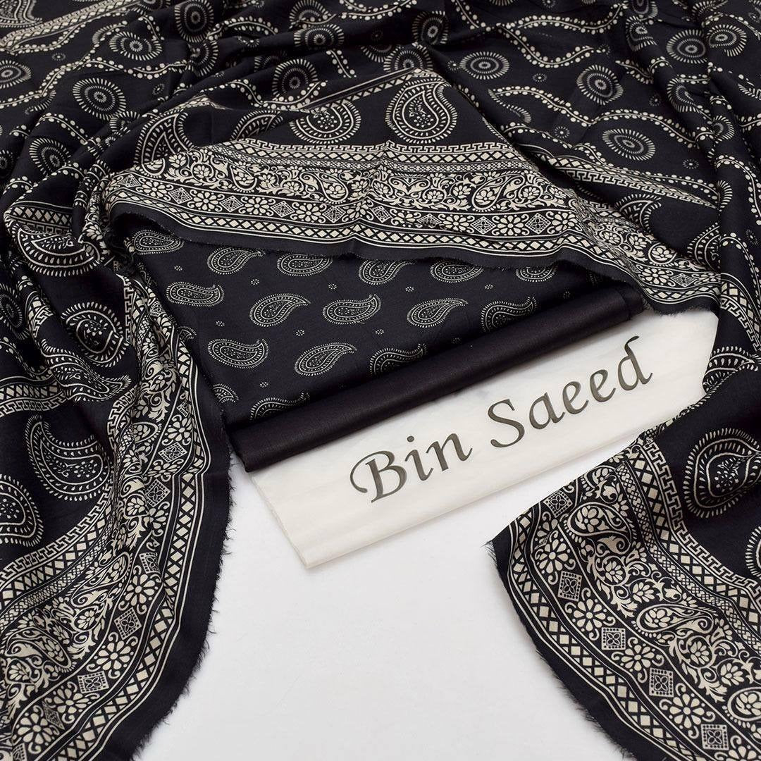 Bin Saeed – Lawn – 3-Piece – Off-White Black