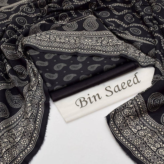 Bin Saeed – Lawn – 3-Piece – Off-White Black