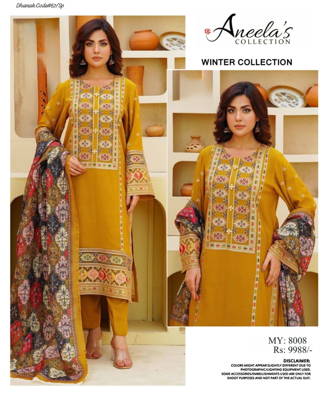 Aneela's Women's Unstitched Embroidered Dhanak Winter Suit