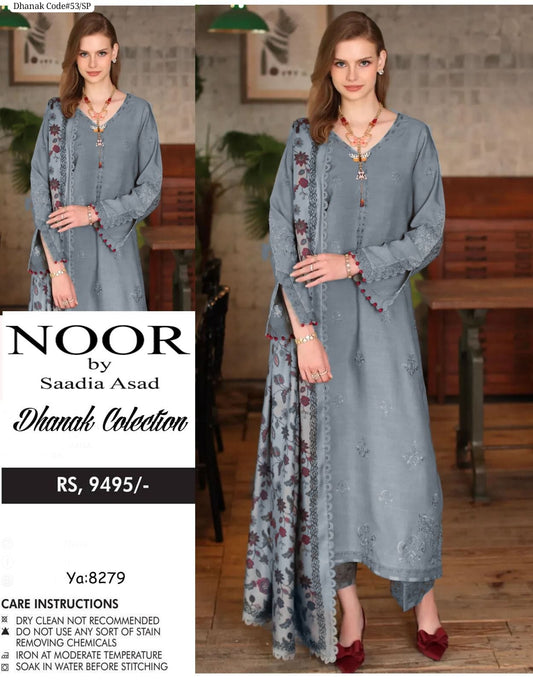 Noor by Saadia Asad Women's Unstitched Embroidered Dhanak Winter Suit