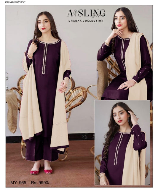 Aisling Women's Unstitched Embroidered Dhanak Winter Suit