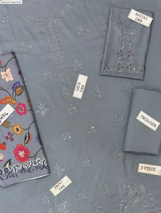 Noor by Saadia Asad Women's Unstitched Embroidered Dhanak Winter Suit