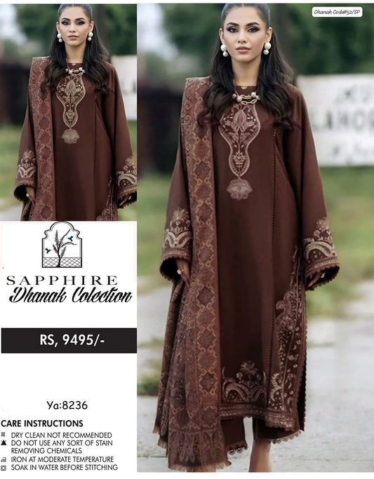 Sapphire Women's Unstitched Embroidered Dhanak Winter Suit