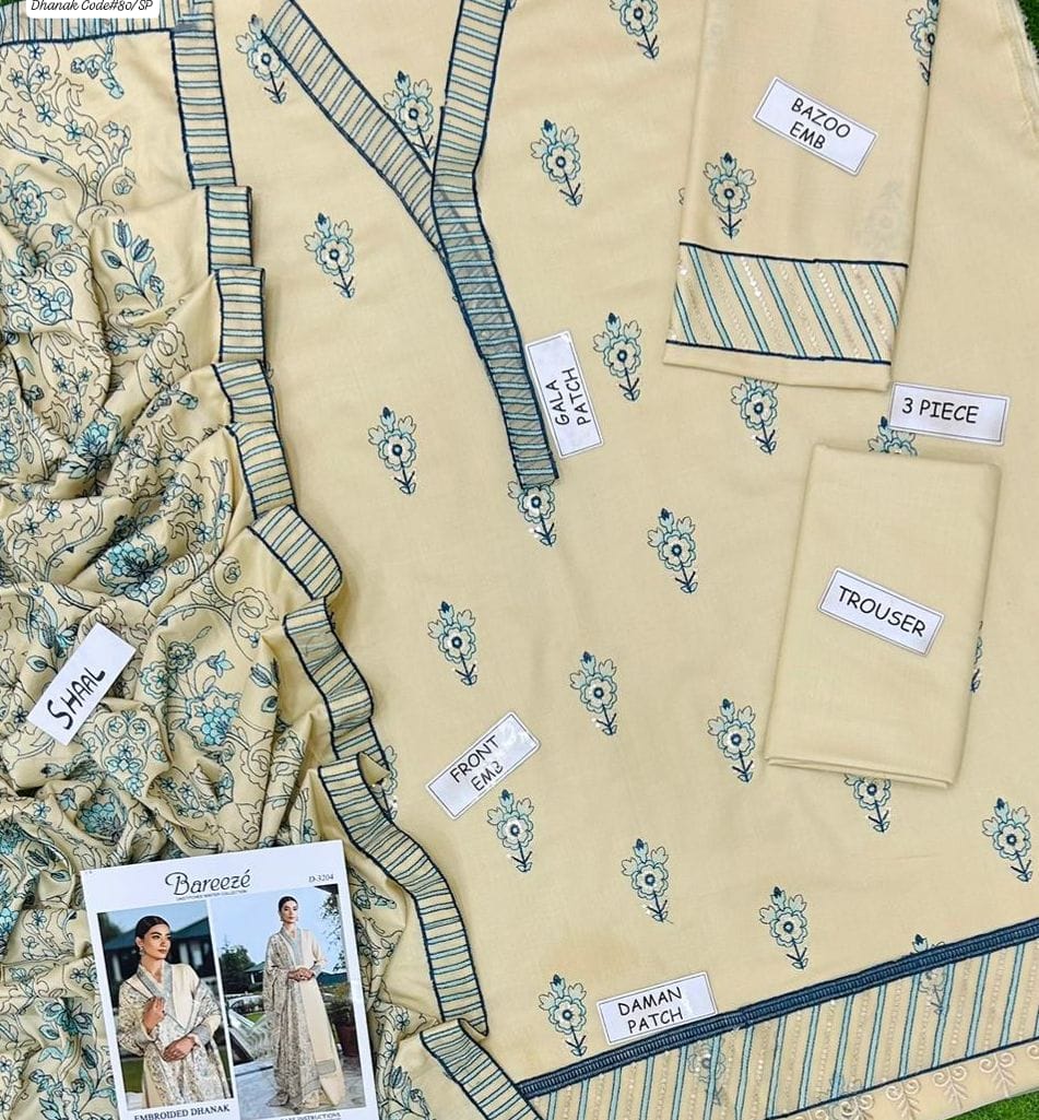 Bareeze Women's Unstitched Embroidered Dhanak Winter Suit