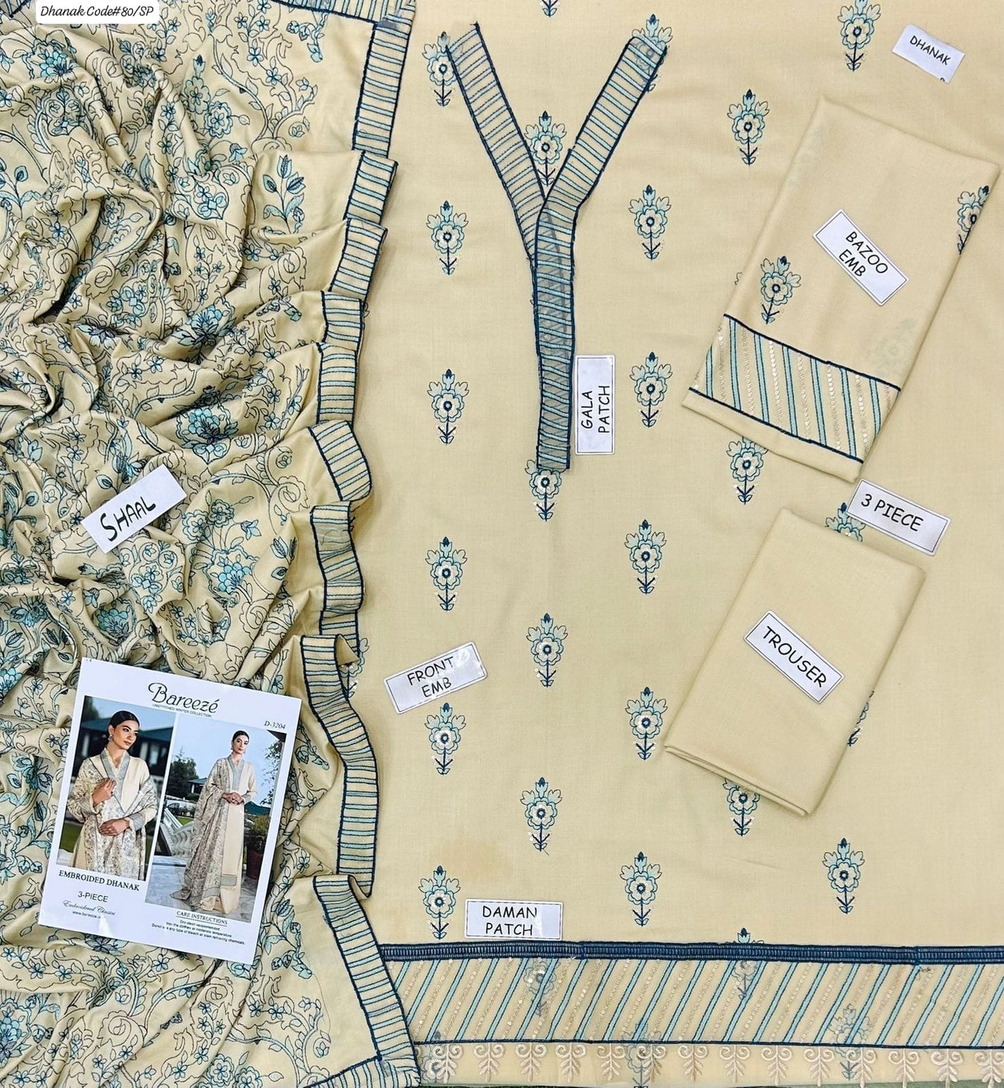 Bareeze Women's Unstitched Embroidered Dhanak Winter Suit